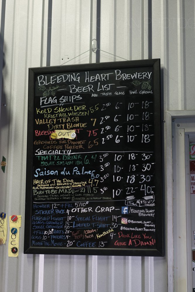 Bleeding Heart Brewery Menu