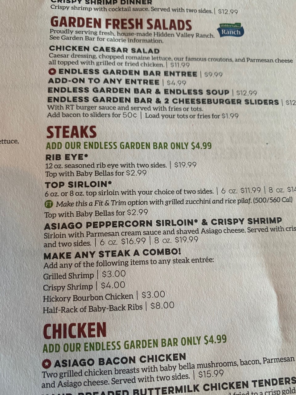 Ruby Tuesday Menu