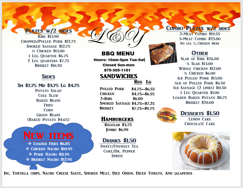 L&Y BBQ and Carwash/Detail Menu