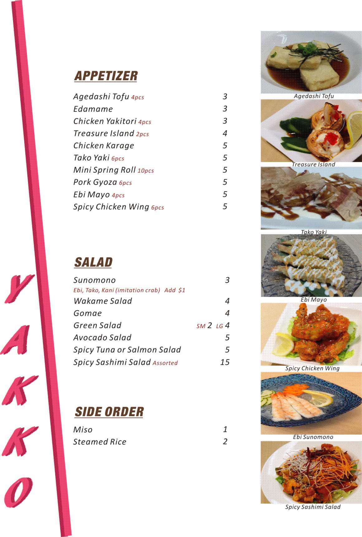 Yakko Sushi Menu