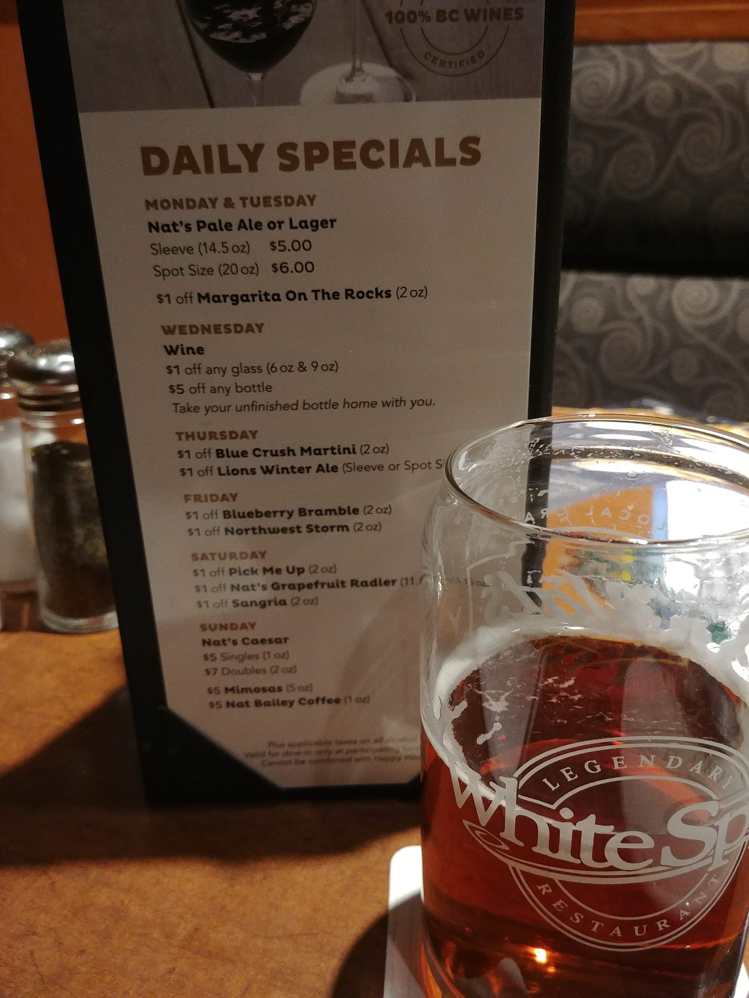 White Spot Marine Drive Menu