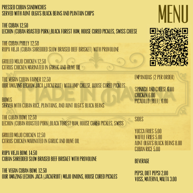 Made in Havana Menu