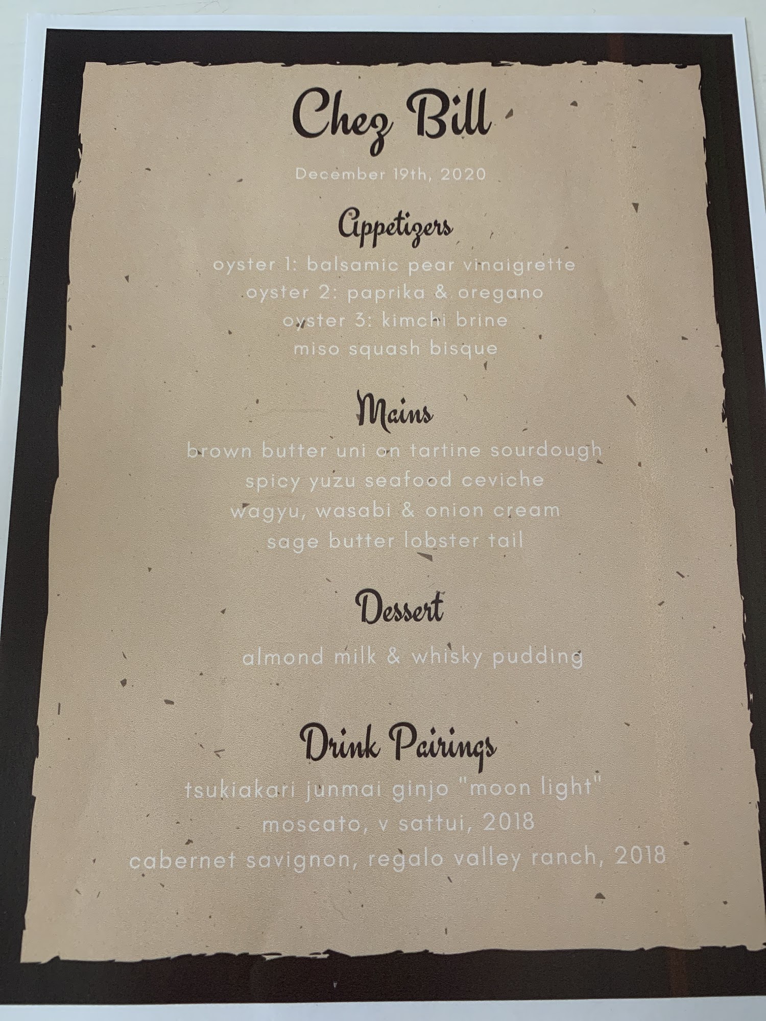 Chez Bill Menu