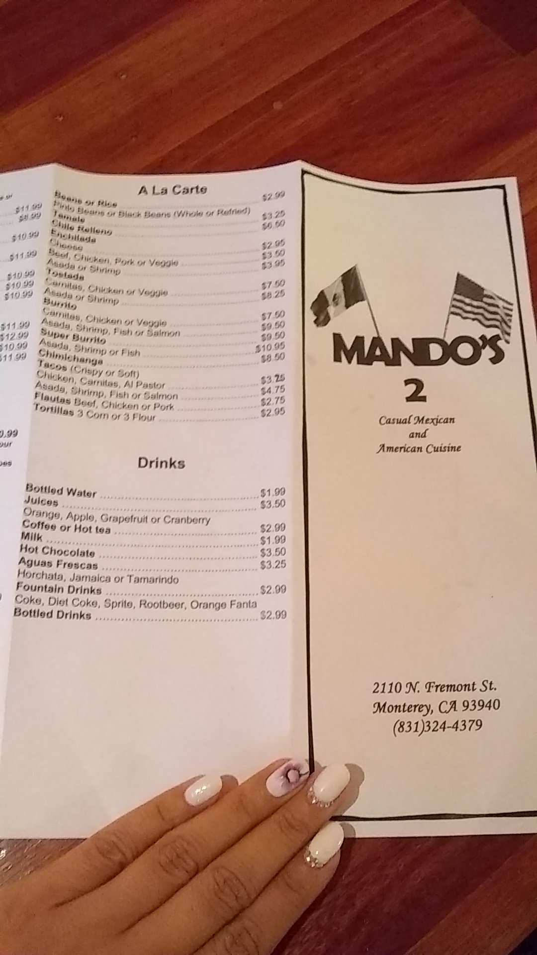 Mando's restaurant Menu