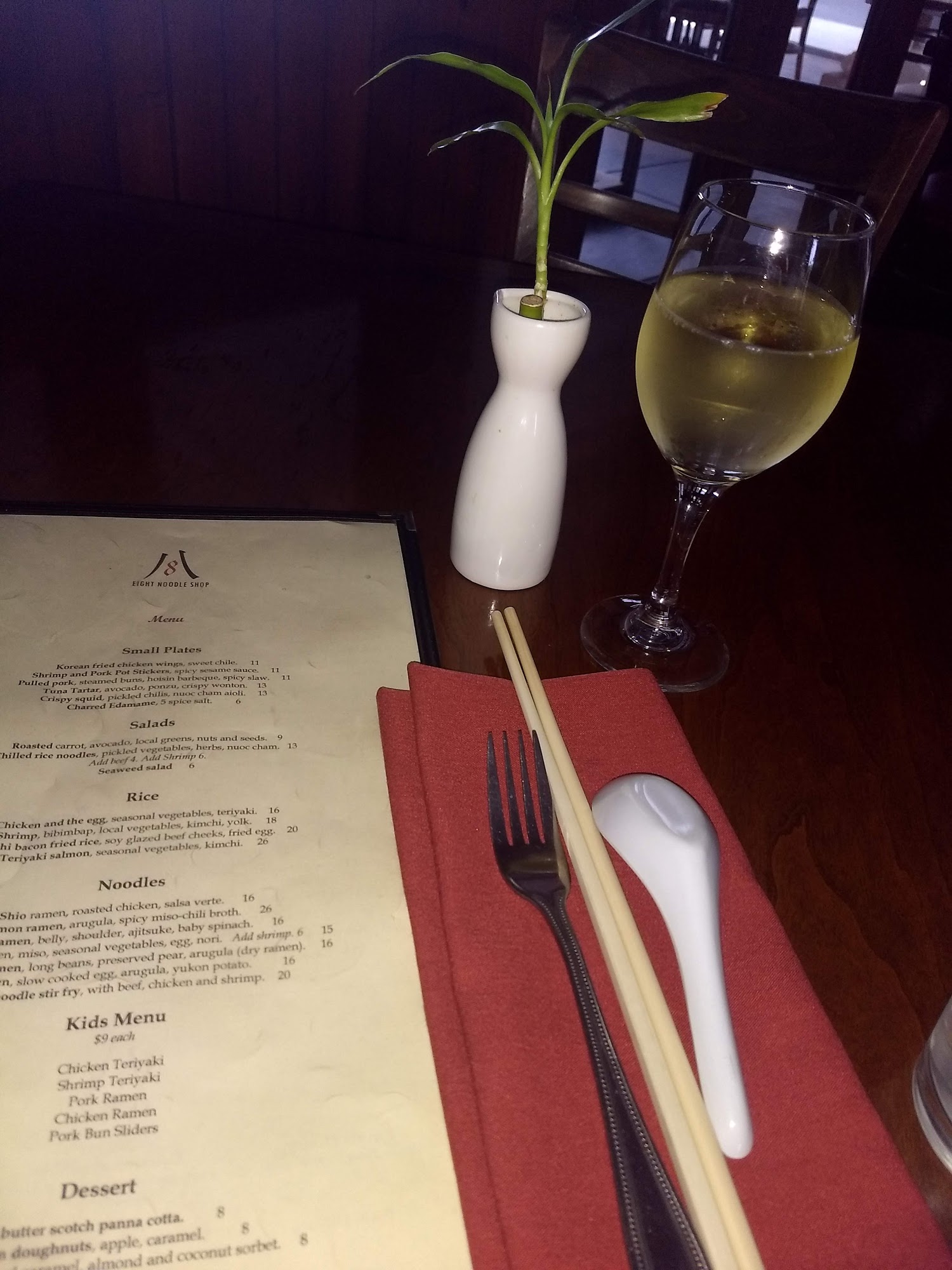 Eight Noodle Shop Menu