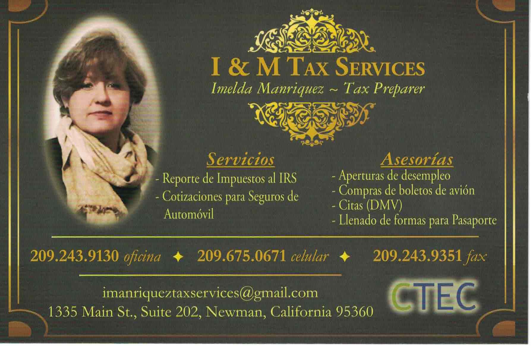 I & M Tax Services LLC 1306 Main St, Newman California 95360