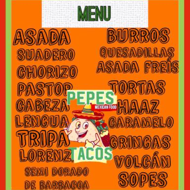 Pepes tacos Menu