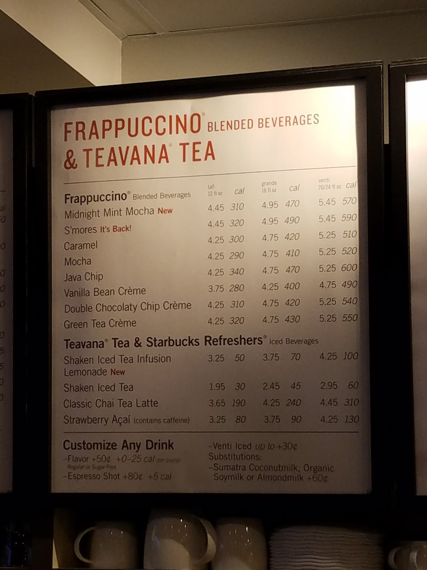 Starbucks Menu
