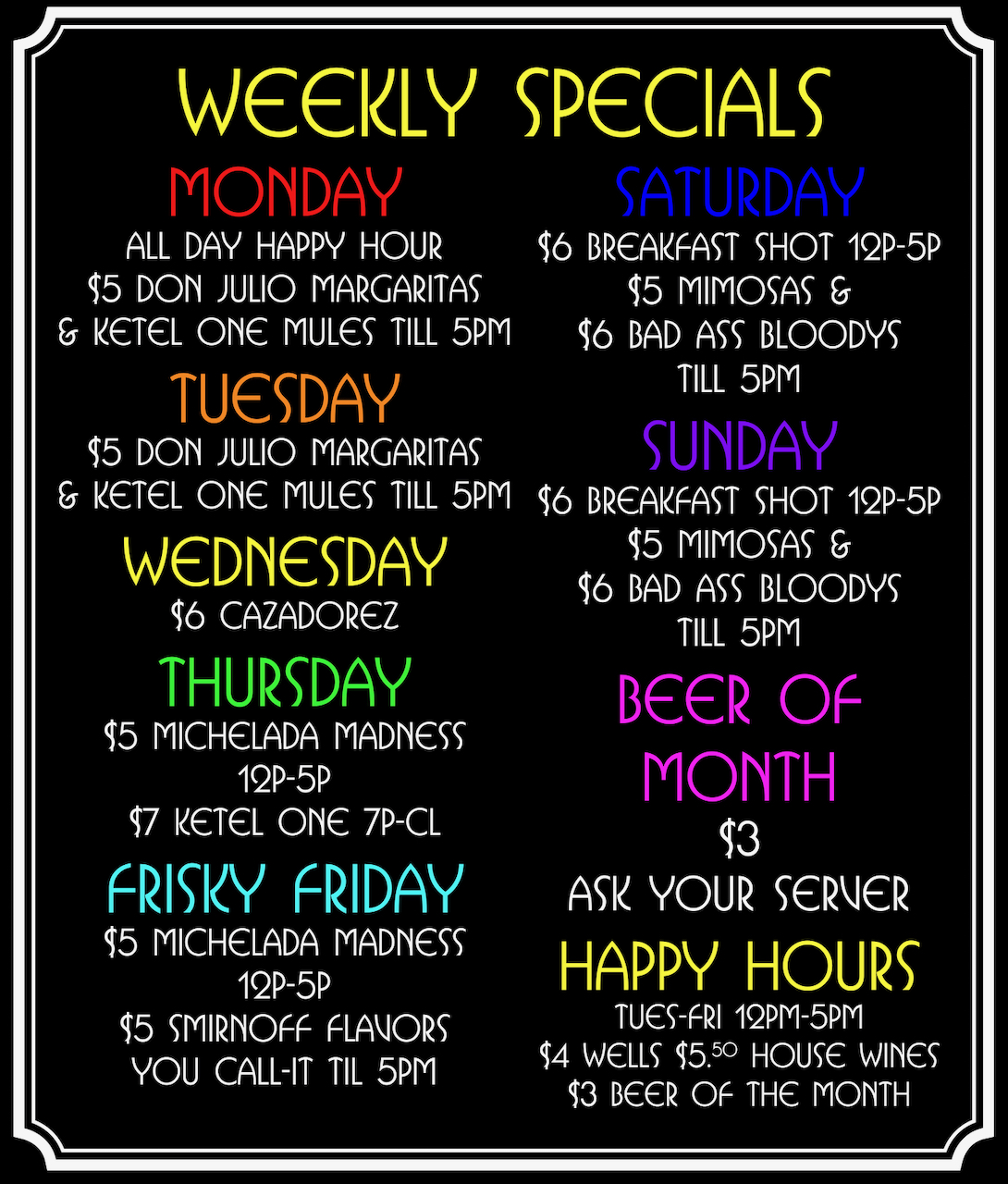 Number One Fifth Avenue Menu