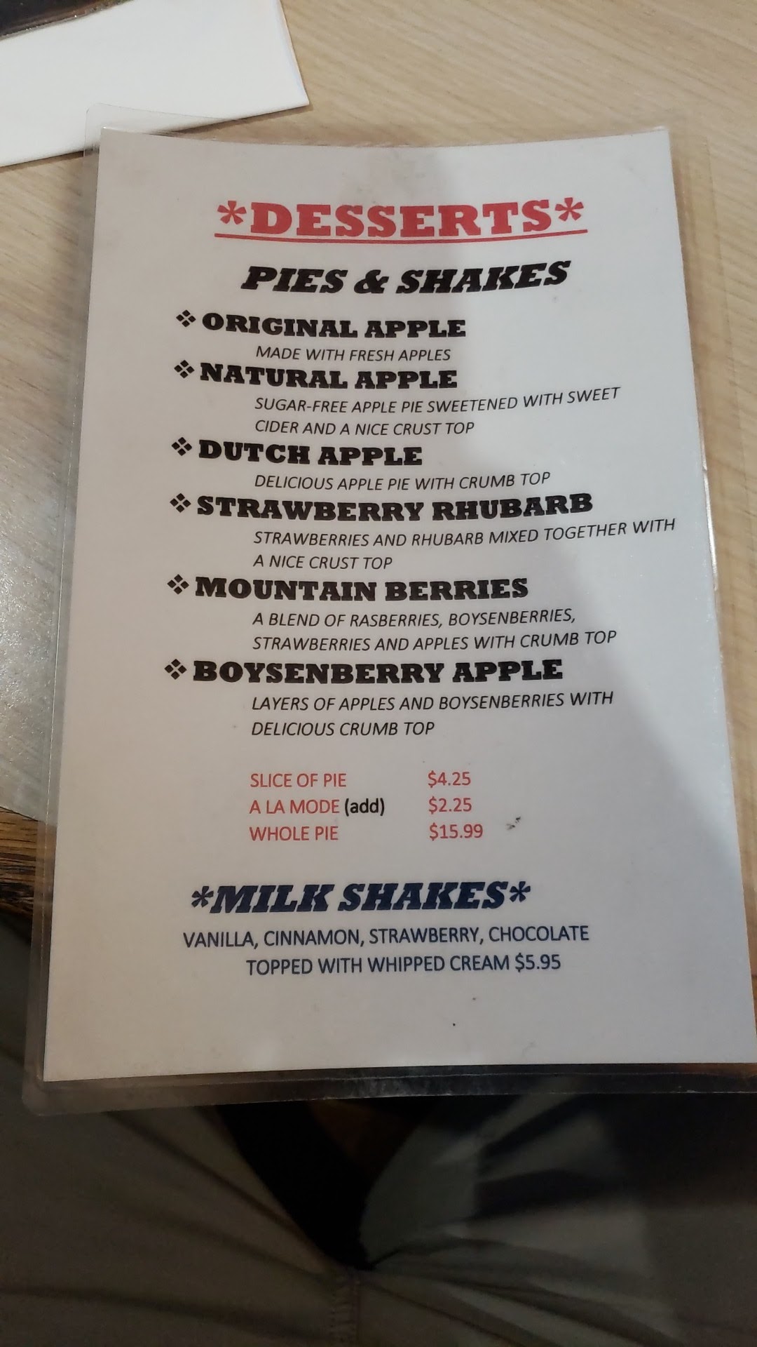 Apple Country Restaurants Menu