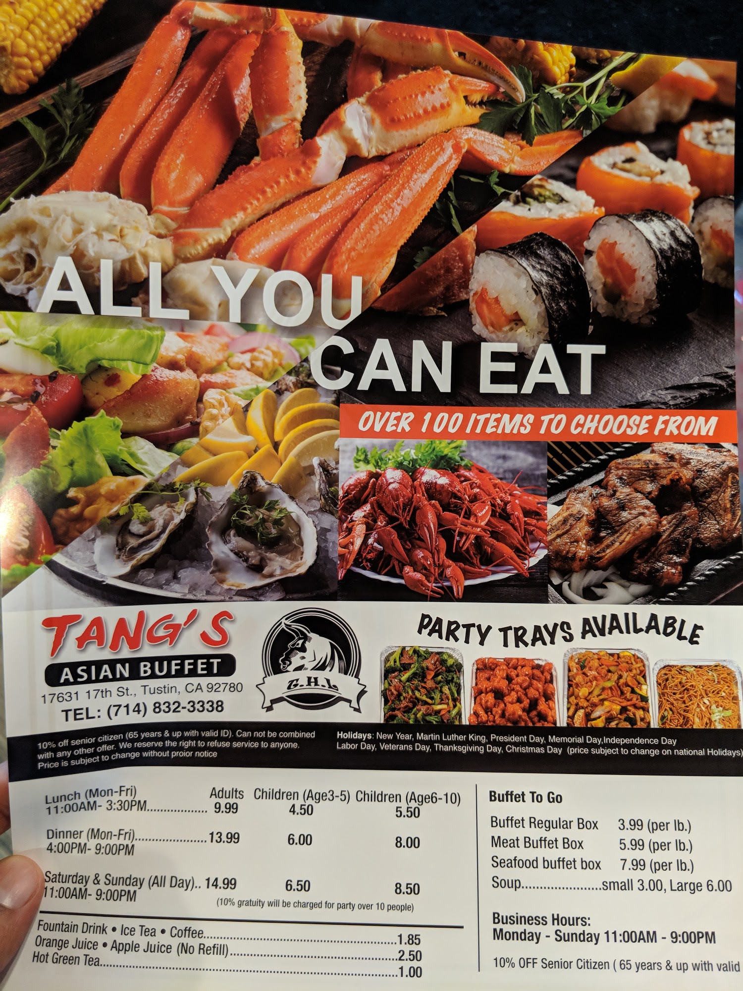Tang's Asian Buffet Menu