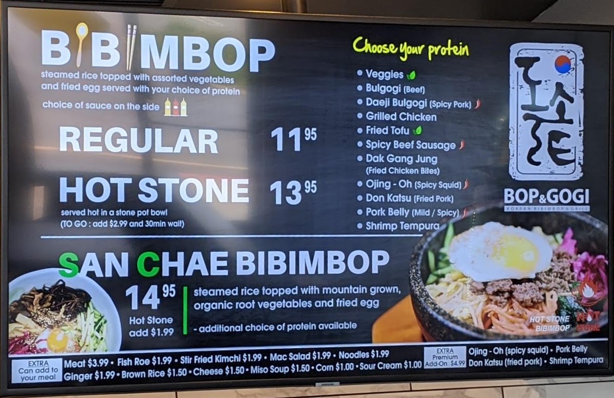 Bop & Gogi (University Blvd) Menu