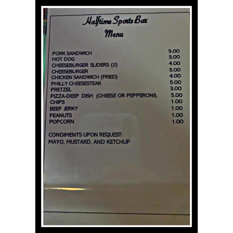 Halftime Sports Pub Menu