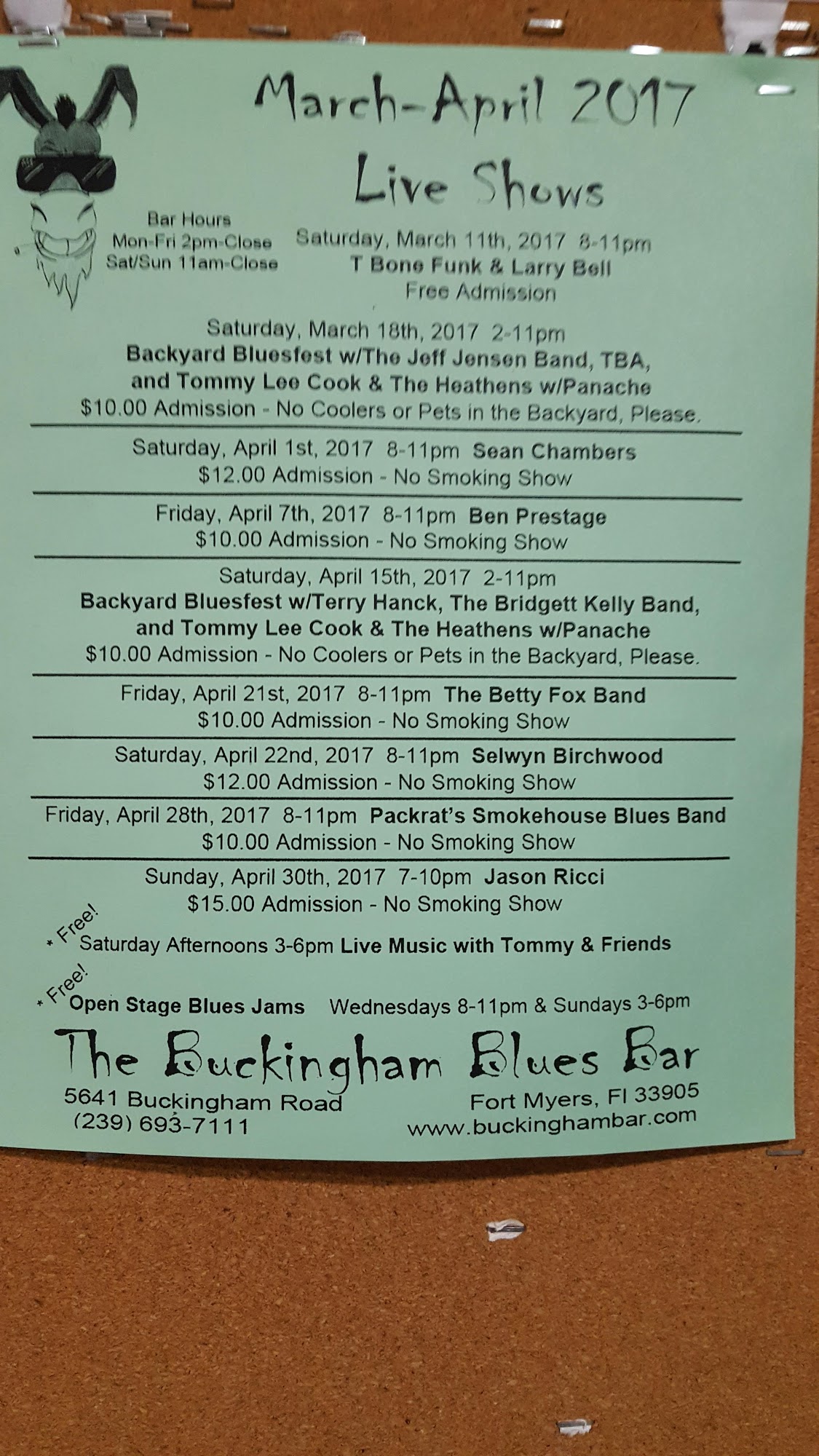 Buckingham Blues Bar Menu