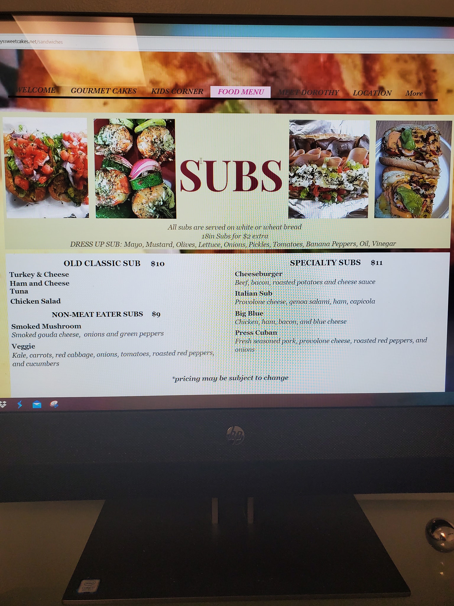 Dorothy's Sweet Cakes Menu