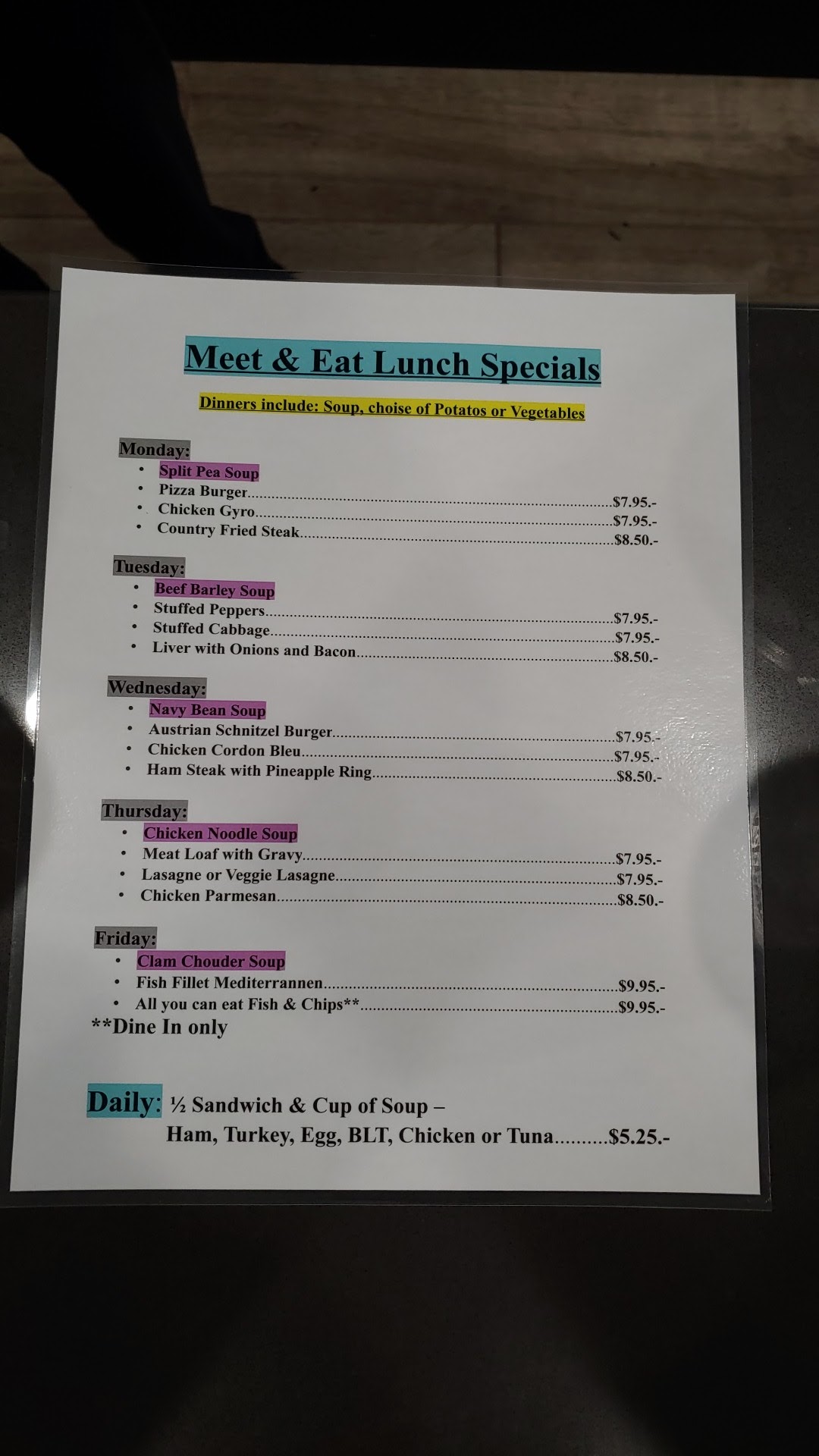 Meet & Eat Menu