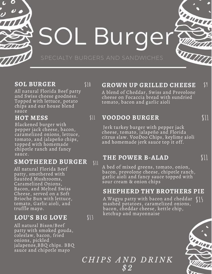 SOL Burger Menu