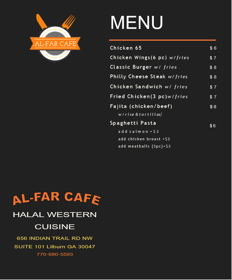 Al - Far Cafe Menu