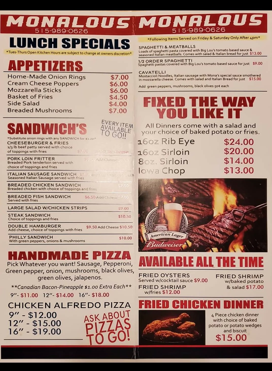 Monalous Trading Post Menu