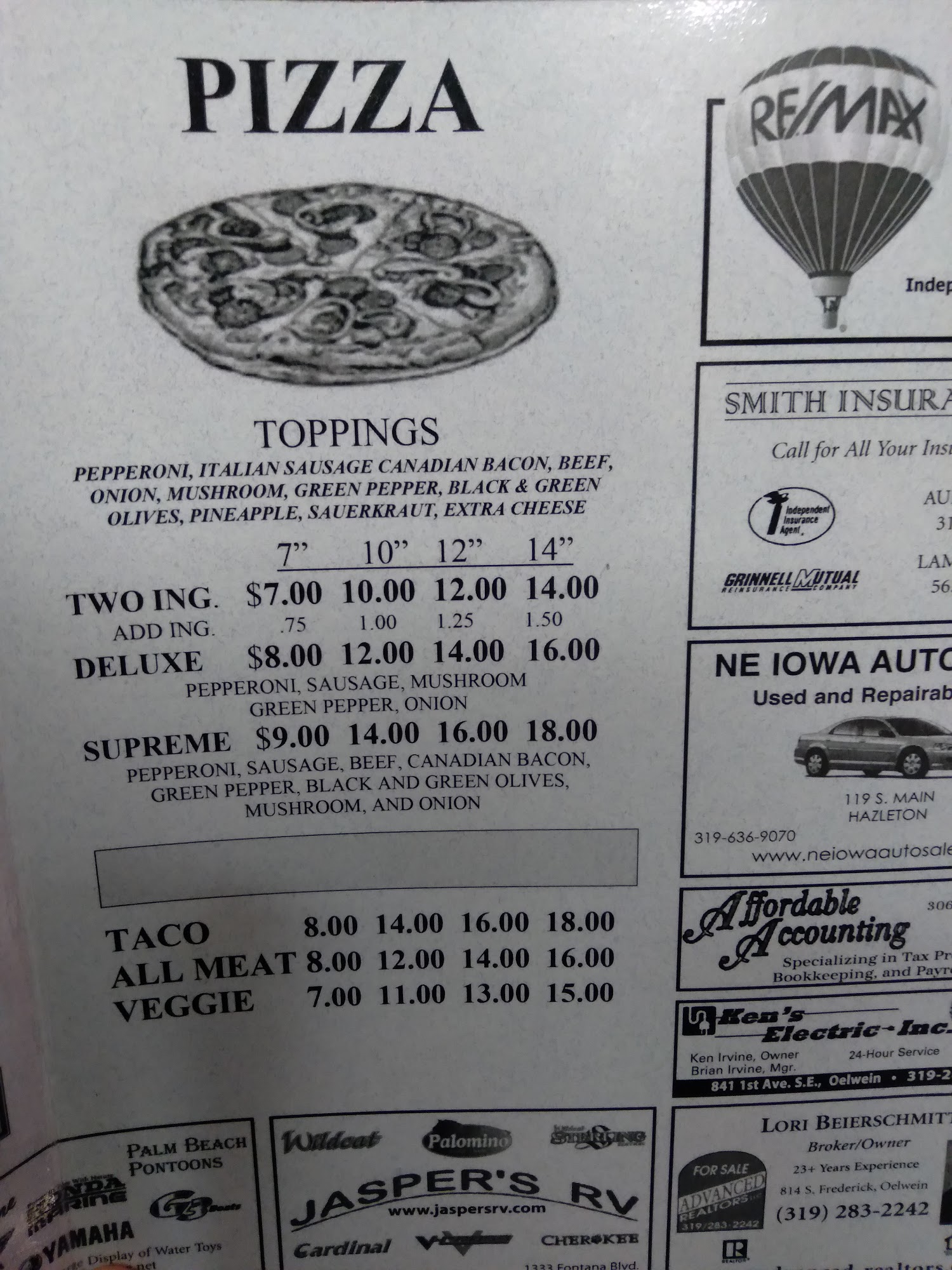 Clete & Connie's Lounge and Pizza Menu