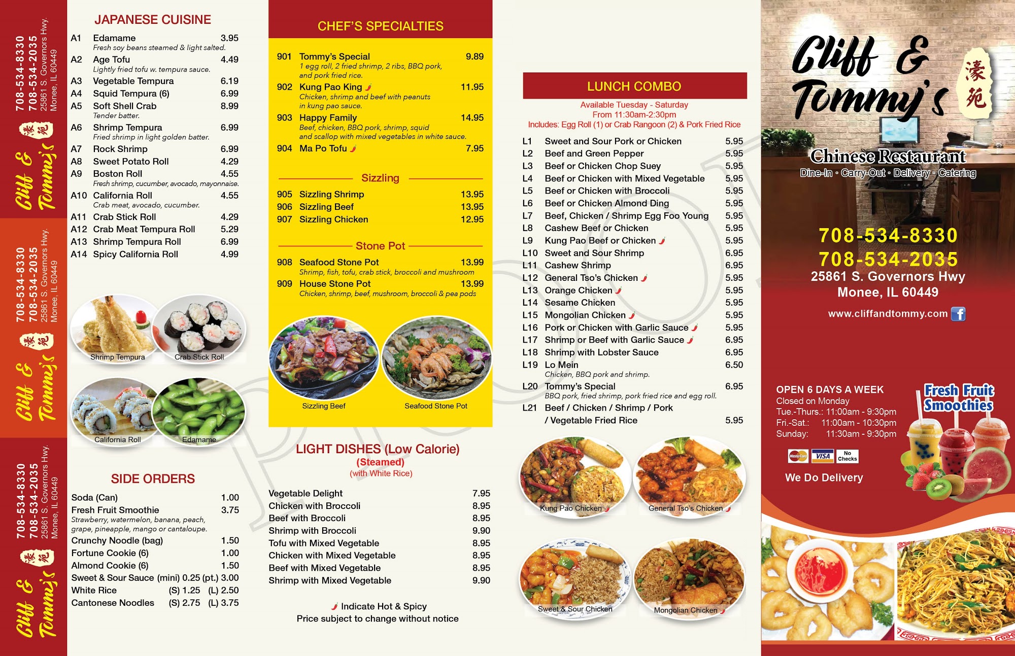 Cliff & Tommy's Restaurant Menu