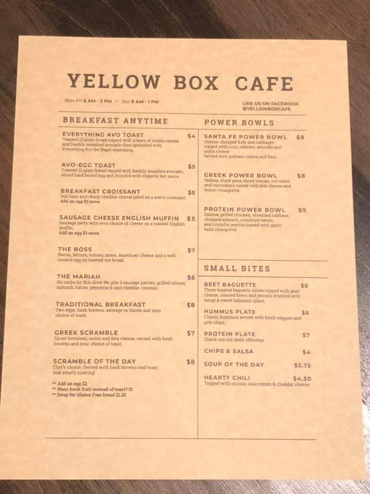 Yellow Box Menu
