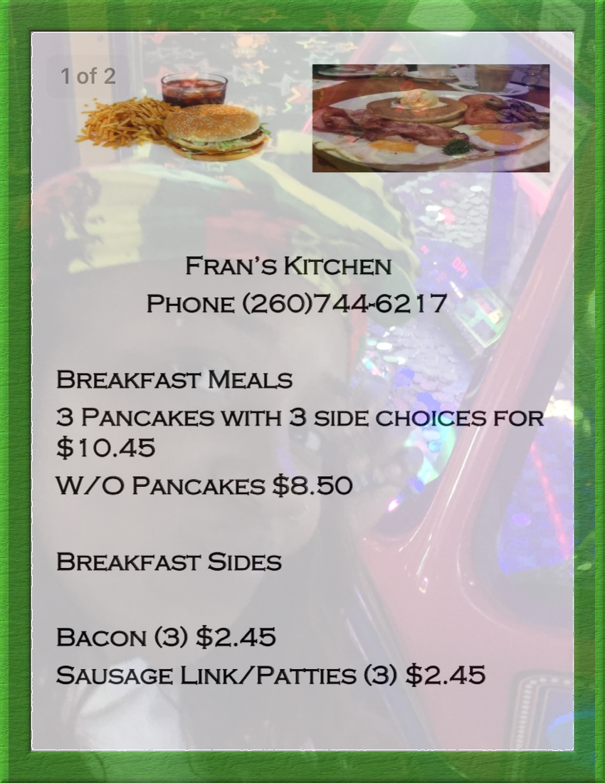 Frans Kitchen 2 Menu