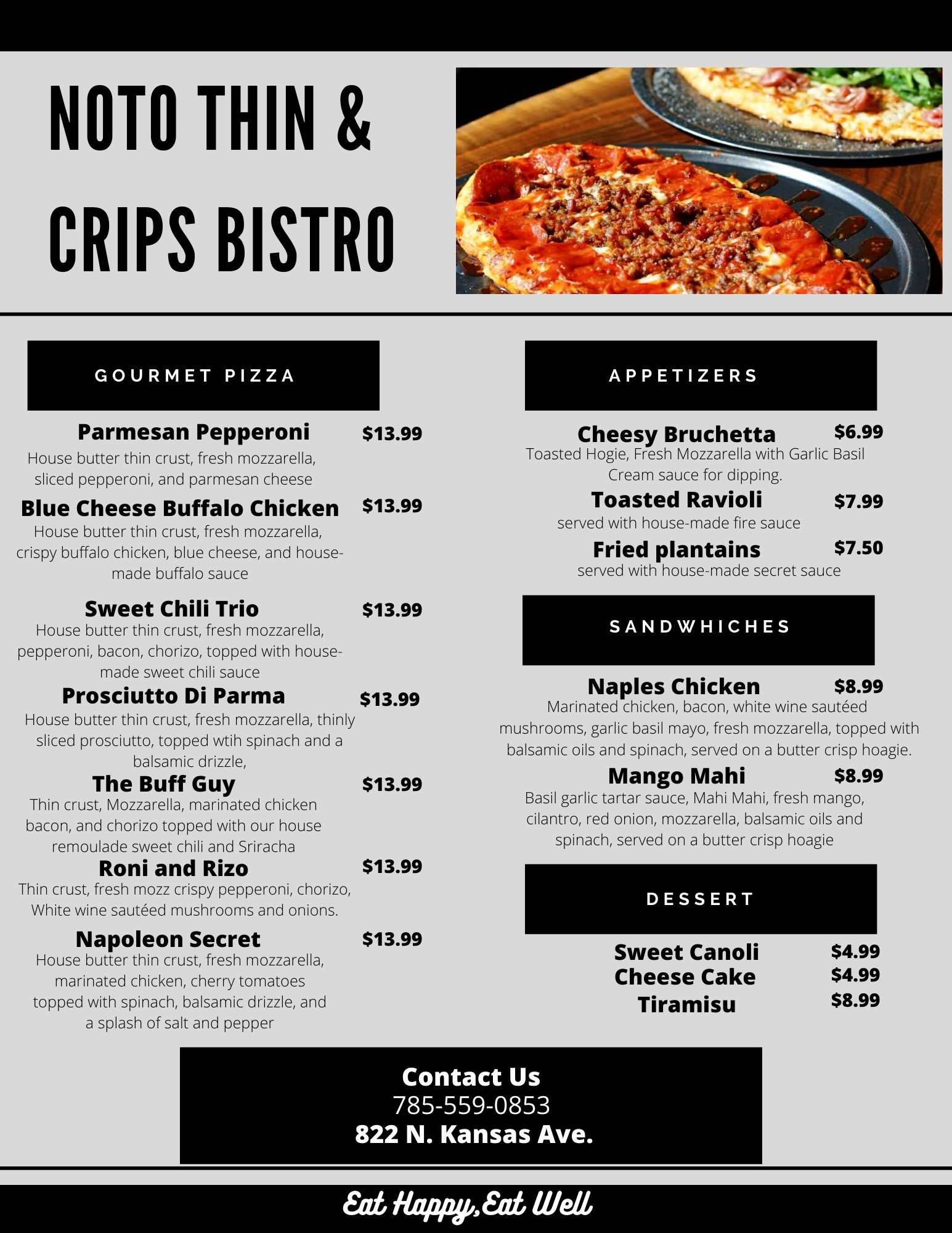 Noto Bistro by Thin and Crisp Pizza Menu