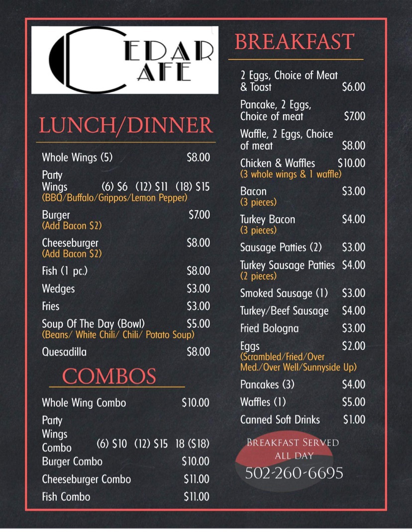 CLUB CEDAR BAR Menu