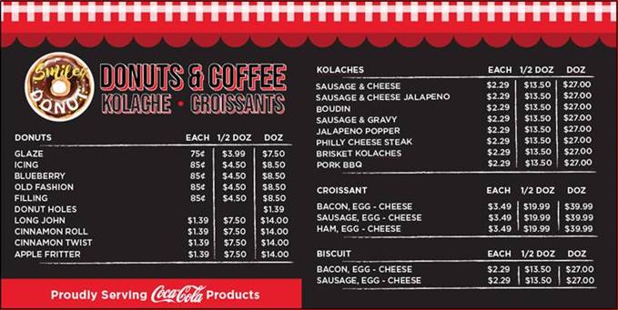 Smiley Donuts Menu