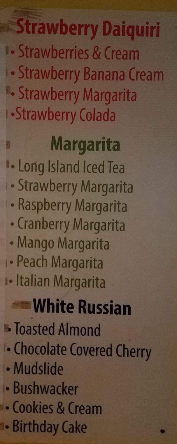Twisted Daiquiris Menu