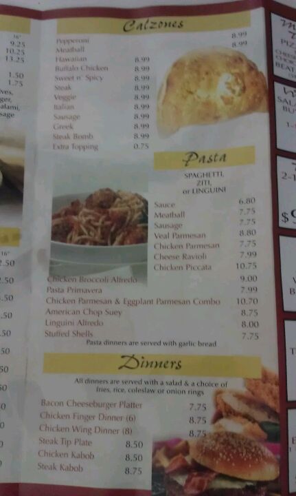 Tony's Pizzeria Menu
