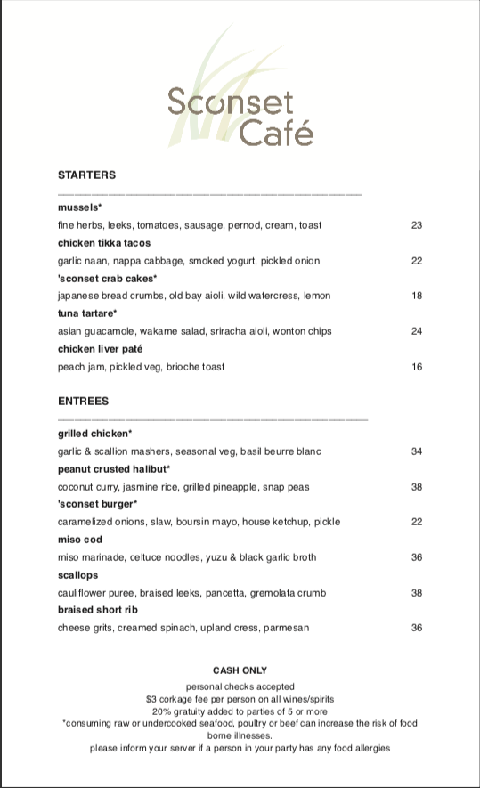 Sconset Café Menu