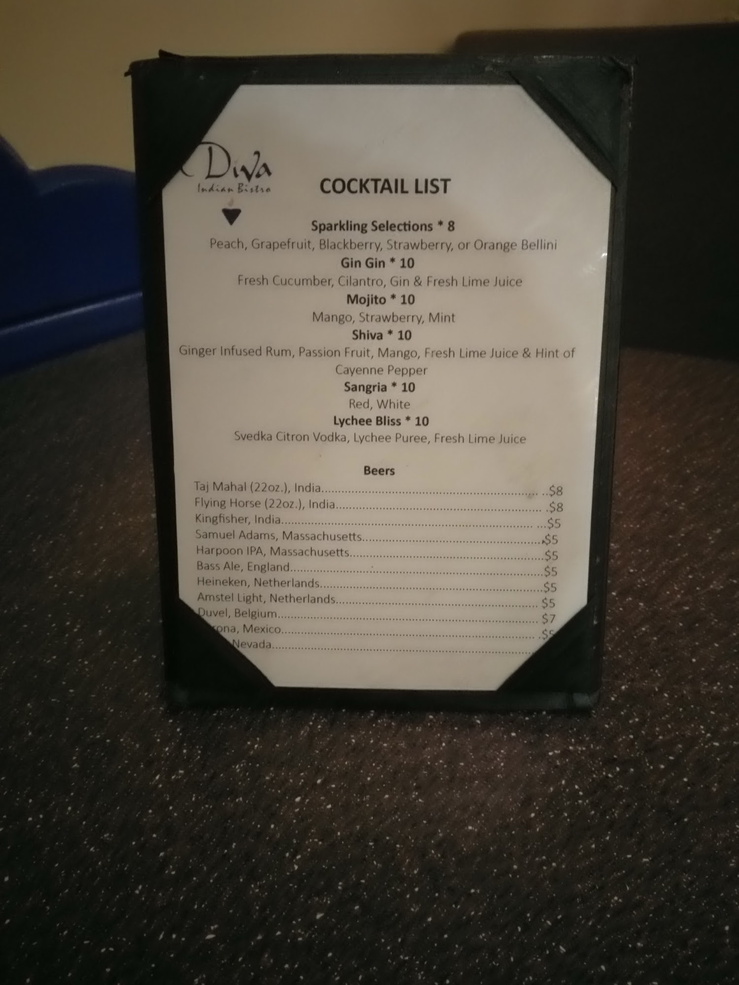 Diva Indian Bistro Menu