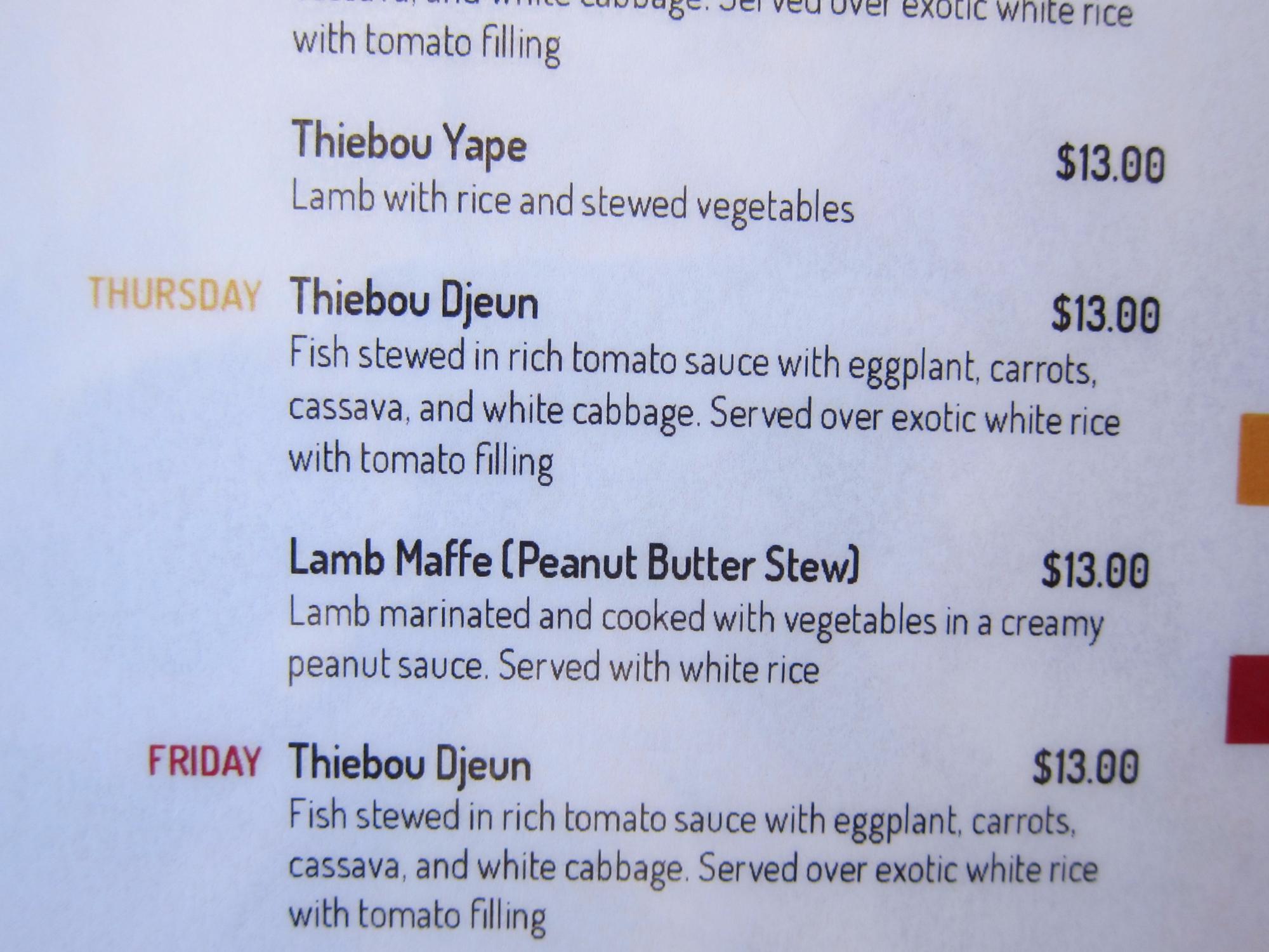 Diamalaye Restaurant Menu