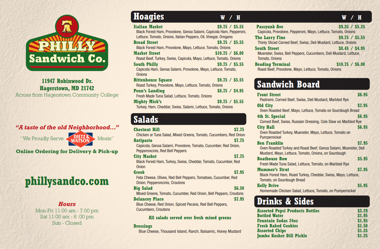 Philly Sandwich Co. Menu