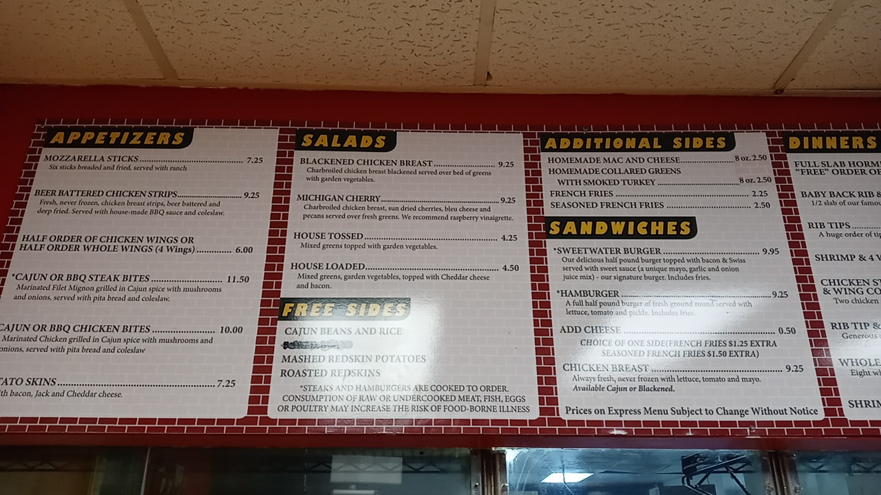Sweetwater Express Menu