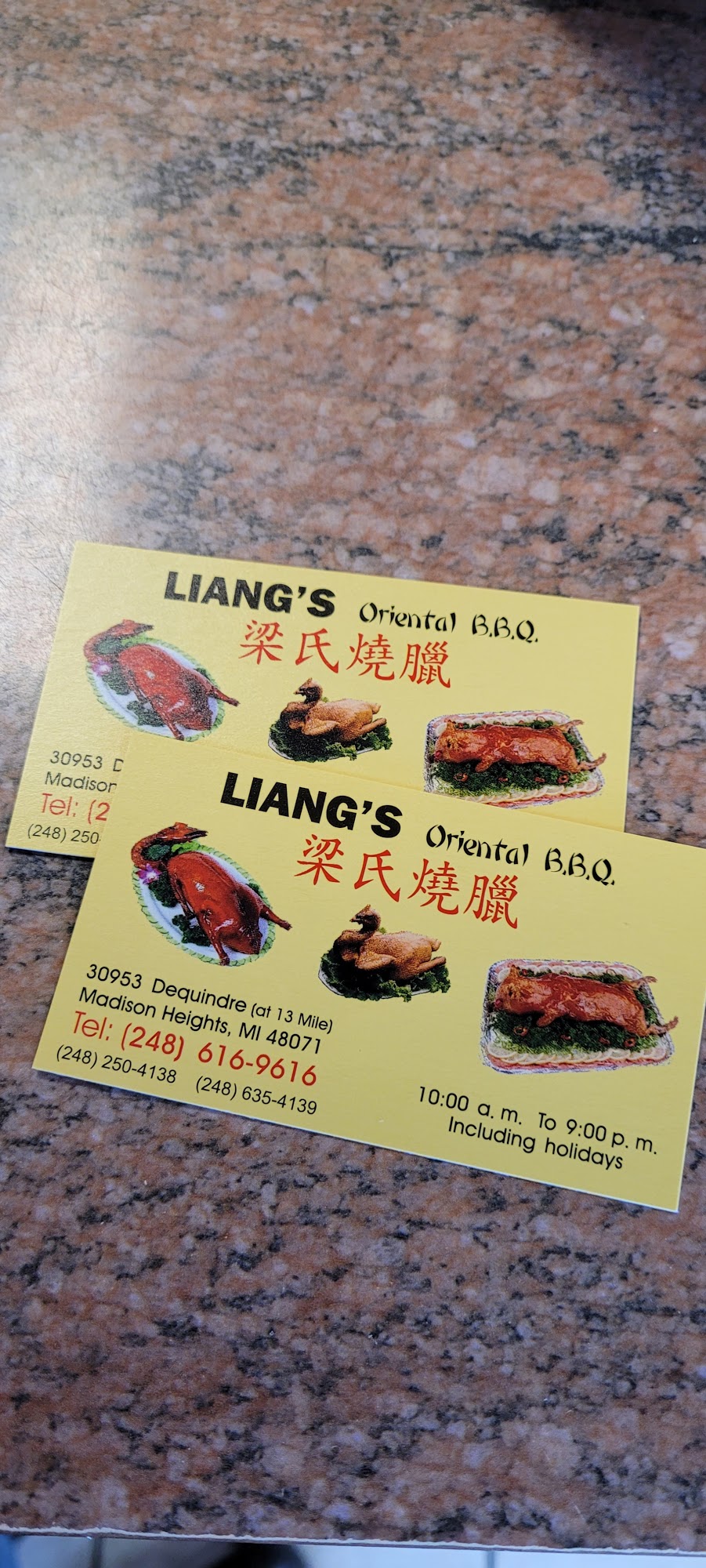 Liang's Oriental Barbeque Menu