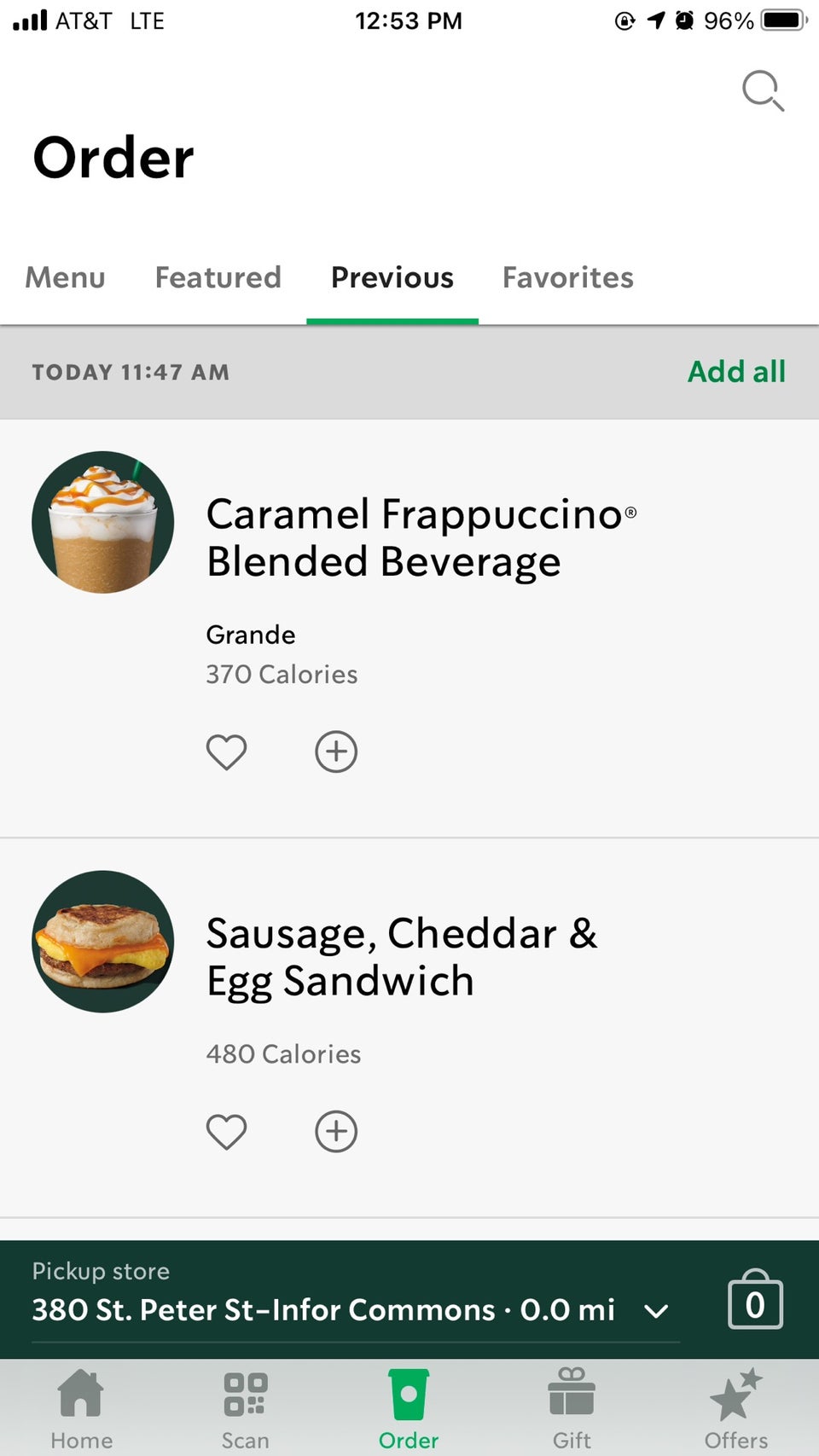 Starbucks Menu