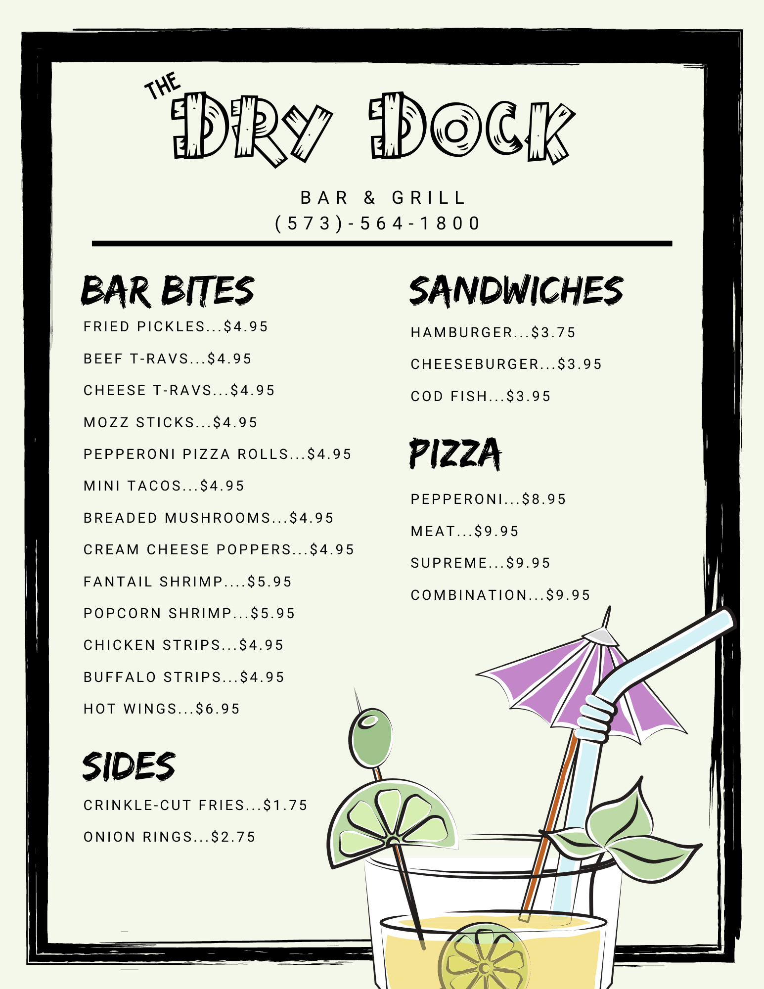Dry Dock Bar & Grill Menu