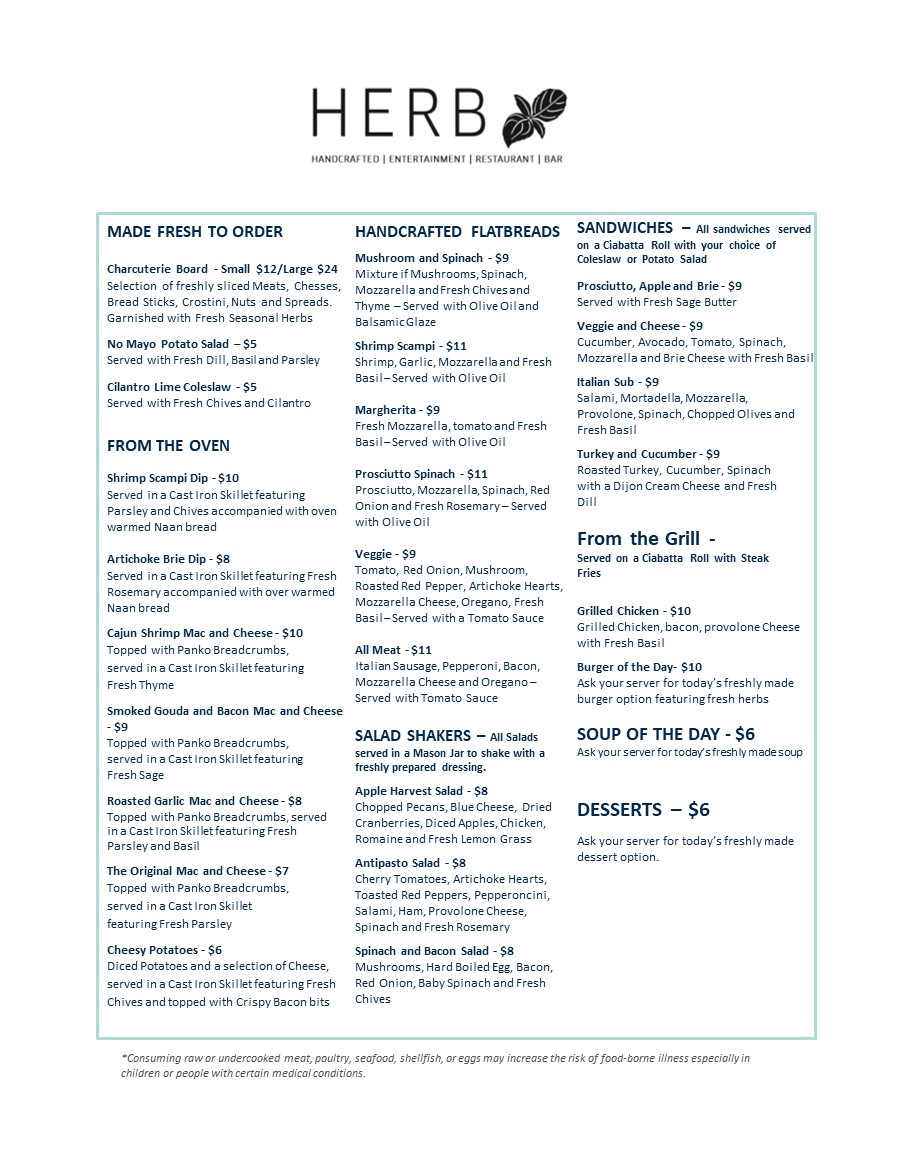 Herb Restaurant & Bar Menu