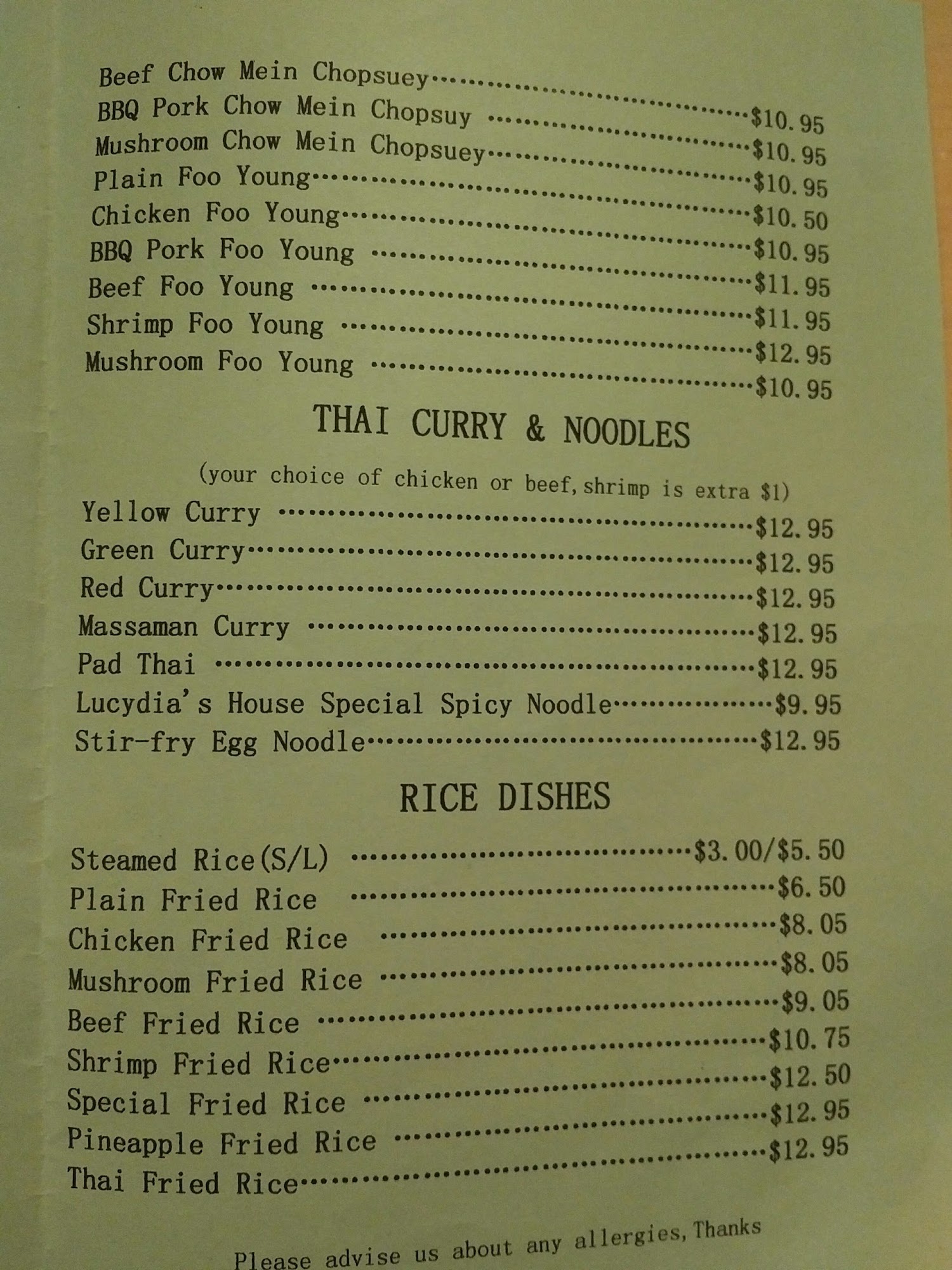 Lucydia's Thai Kitchen Menu