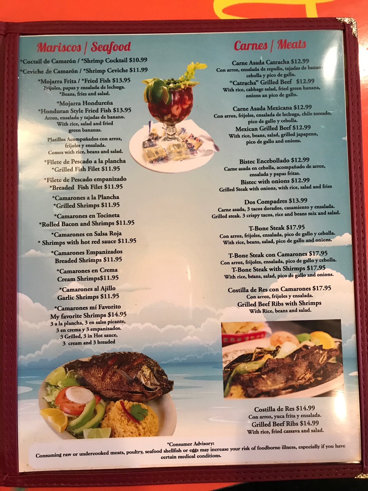 Costa del sol restaurant Menu