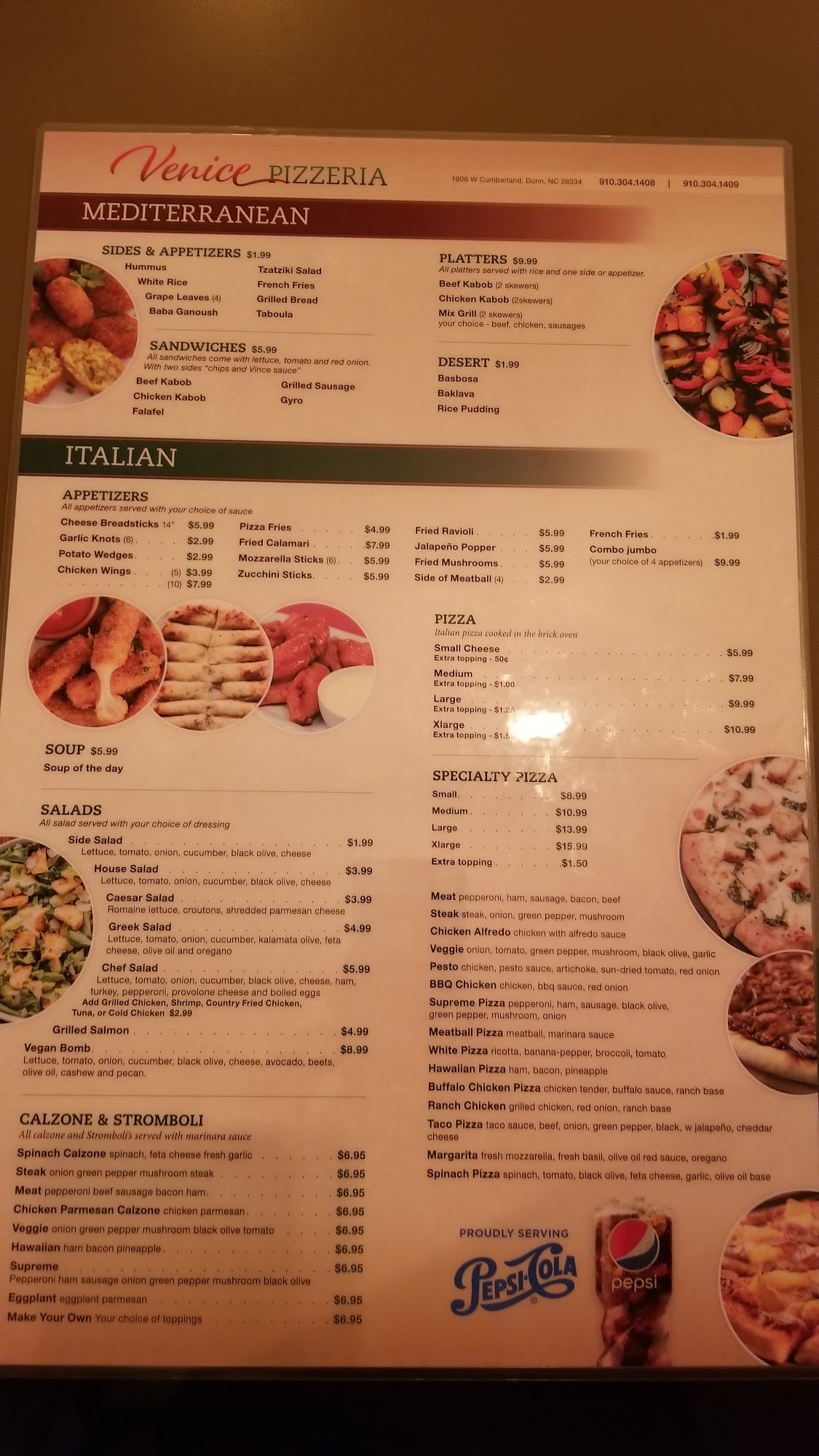 Venice Italian & Mediterranean Restaurant Menu
