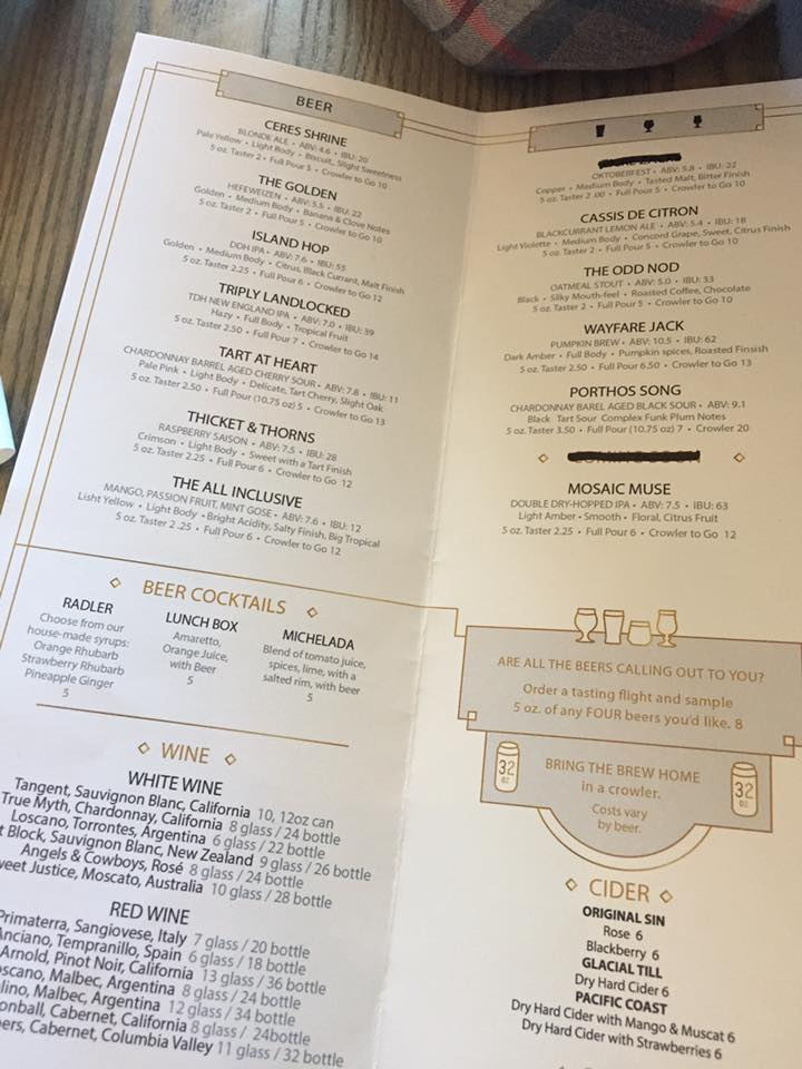 Omaha Brew Bus Menu