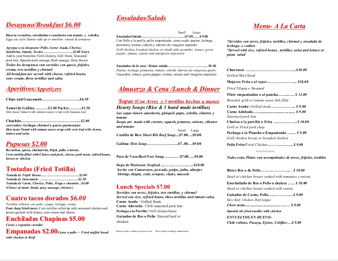 El Olivo Menu