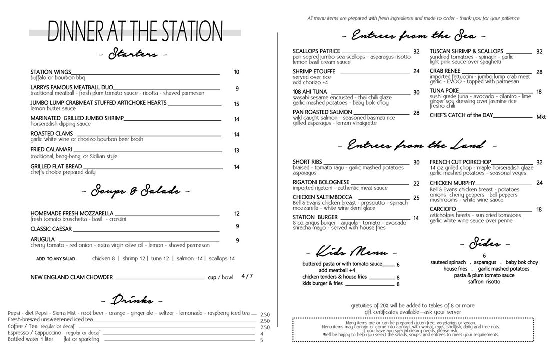 Bluefin Station 108 Menu
