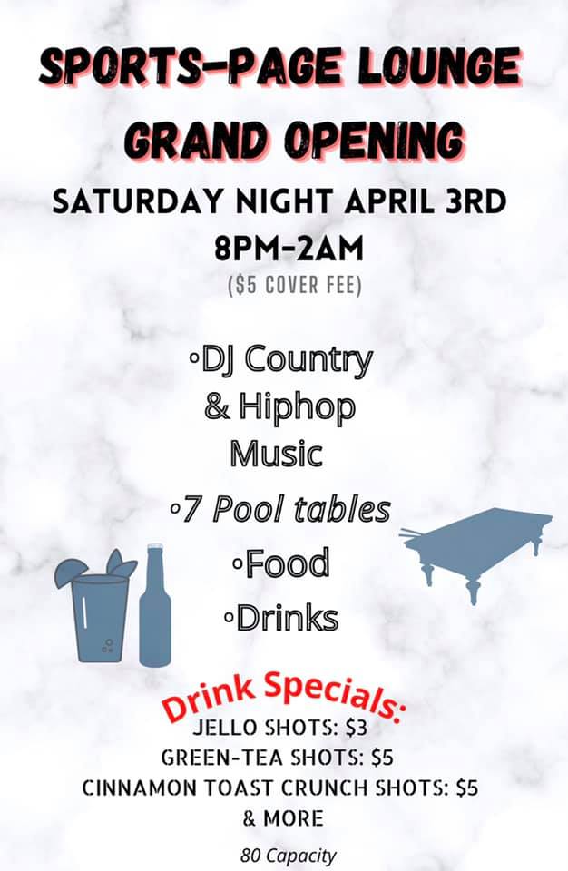 Sports Page Lounge Menu
