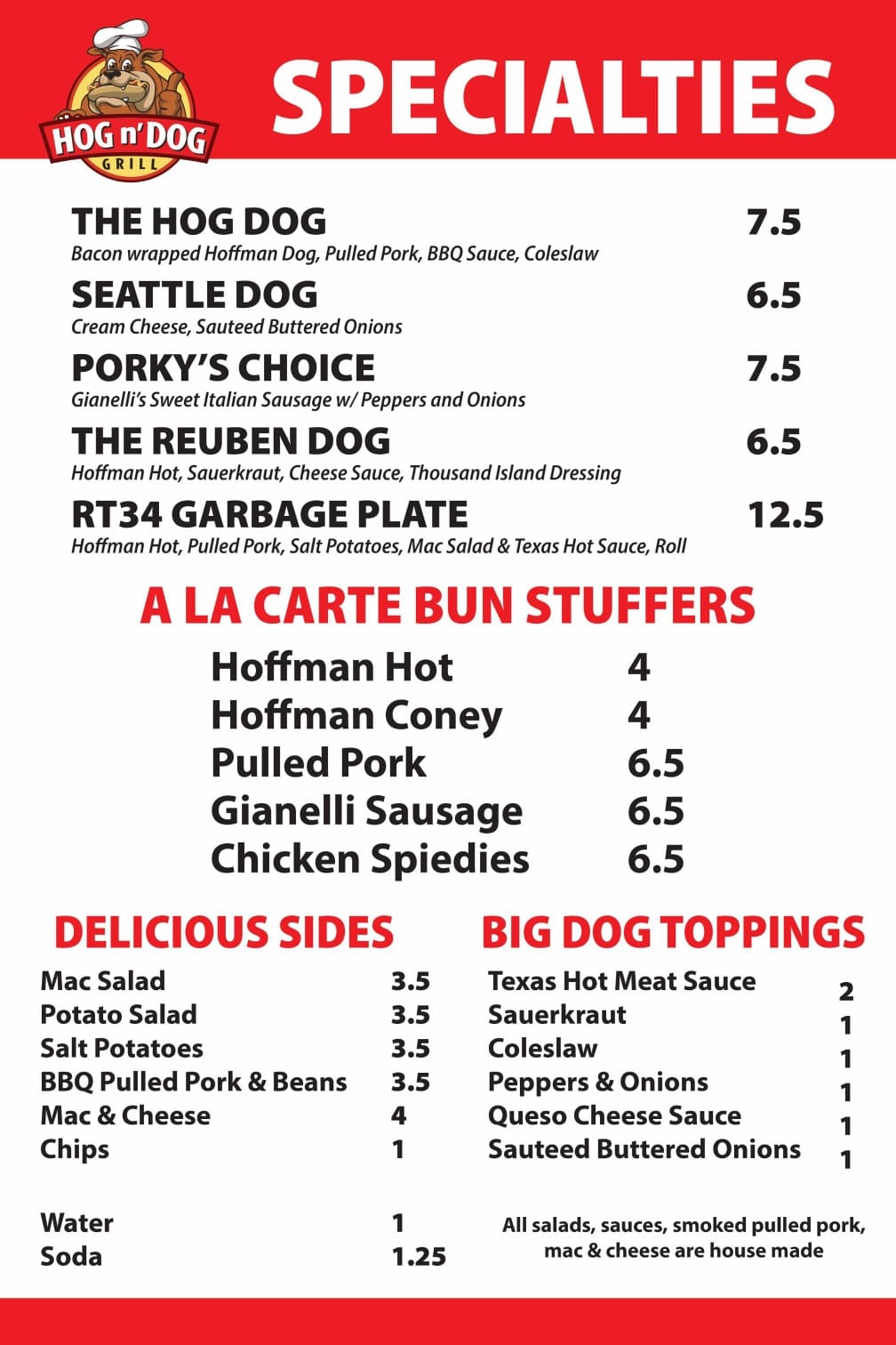 Hog 'n Dog Menu