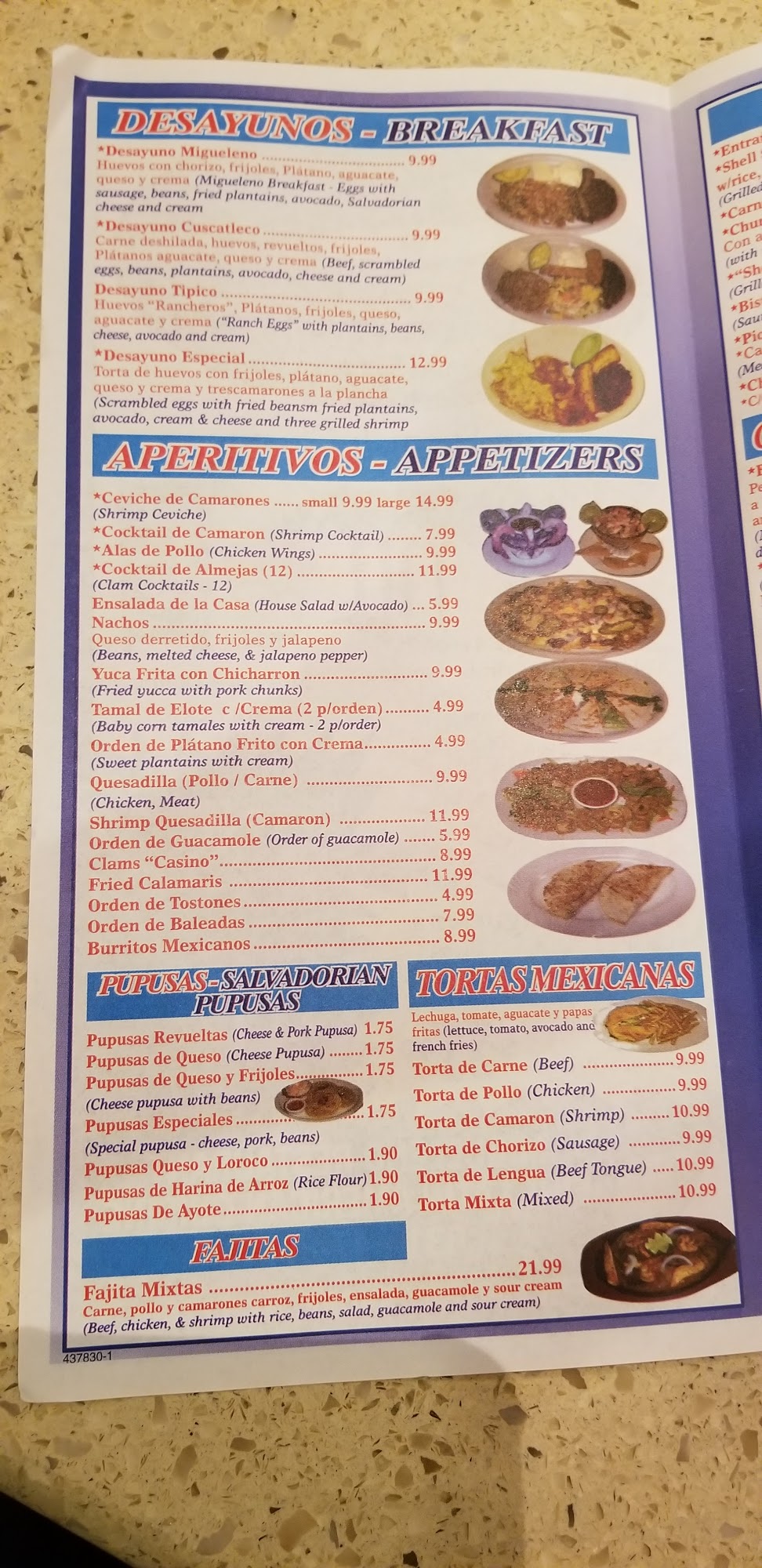 Migueleño Restaurant Menu